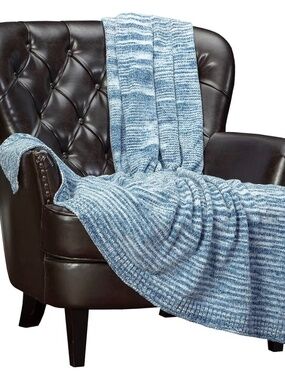 Chanasya Premium Chenille Knit Texture Throw Blanket - Blue/White - (50" x 65")